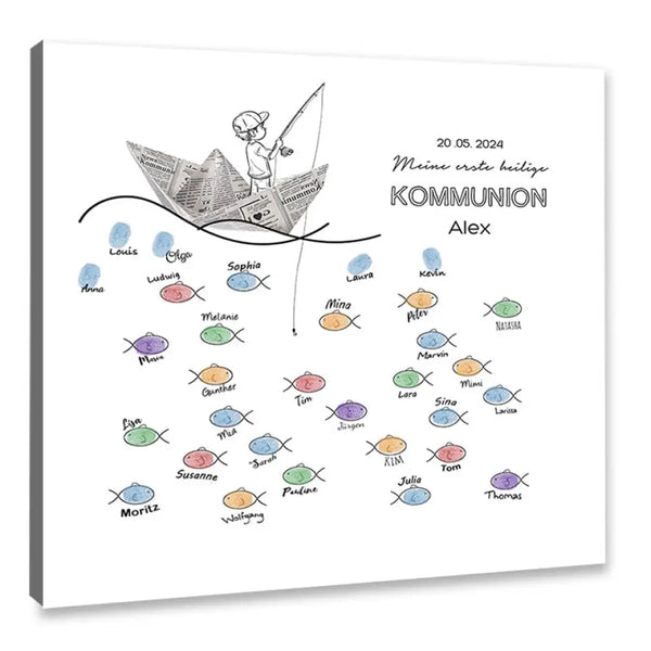 Fingerabdruck-Leinwand Kommunion - Fischerkind