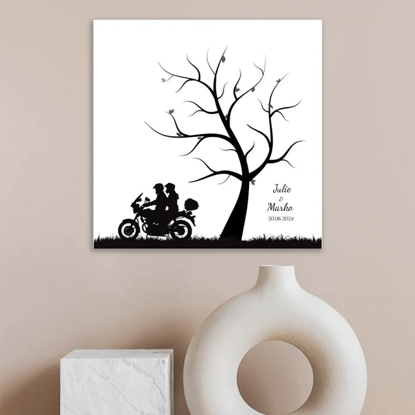 Fingerabdruck-Leinwand Hochzeit - Motorradpaar