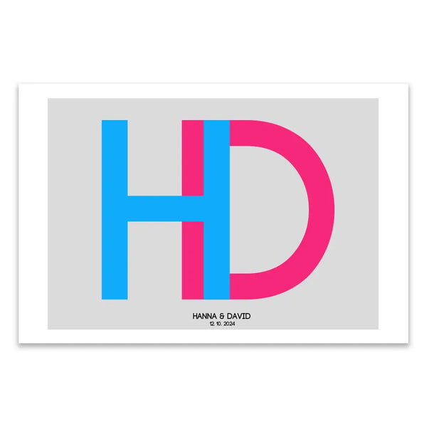 Personalisiertes Bild Hochzeit - Initialenbild Paar