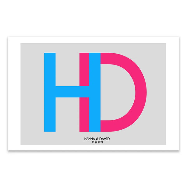 Personalisiertes Bild Hochzeit - Initialenbild Paar