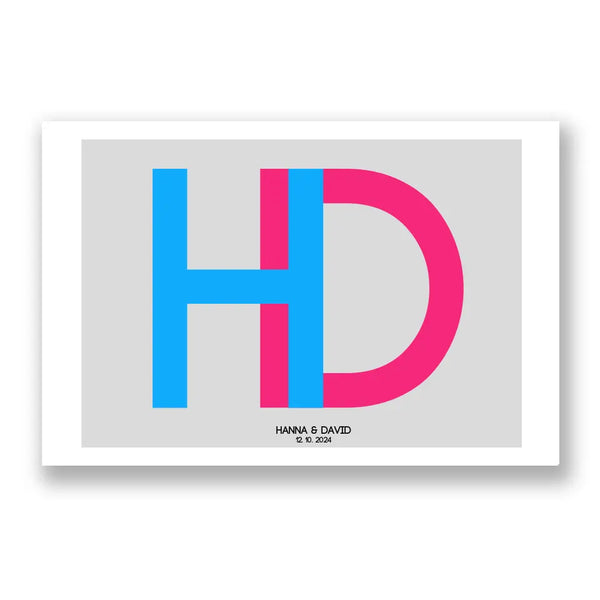 Personalisiertes Bild Hochzeit - Initialenbild Paar