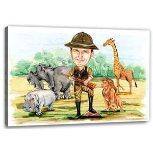 Karikatur vom Foto - Auf Safari (HD53) - Lustige individuelle Karikatur vom eigenen Foto