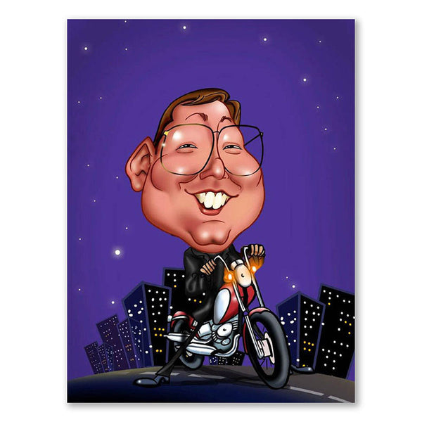 Karikatur vom Foto - Harley in der Großstadt (andere Marken mgl.) (ca103) - Lustige individuelle Karikatur vom eigenen Foto