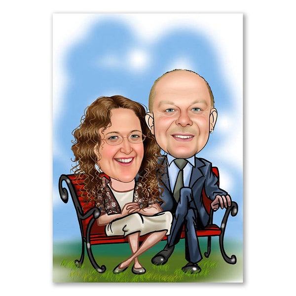 Karikatur vom Foto - Paar auf einer Bank (ca108) - Lustige individuelle Karikatur vom eigenen Foto