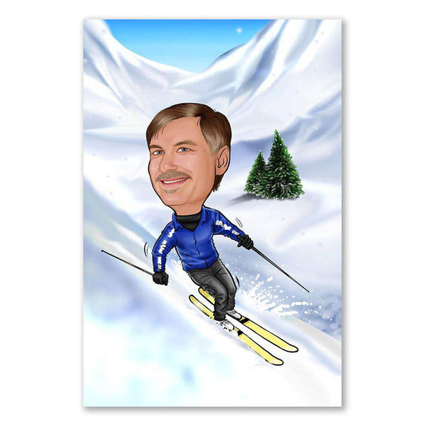 Karikatur vom Foto - Skifahrer (ca1134) - Lustige individuelle Karikatur vom eigenen Foto