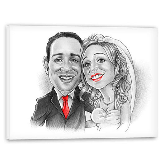 Karikatur vom Foto - Zeichnung Brautpaar sepia rot (ca1143swrot) - Lustige individuelle Karikatur vom eigenen Foto