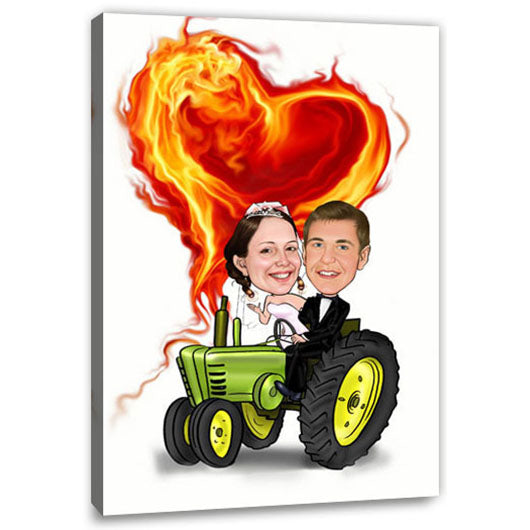 Karikatur vom Foto - Hochzeitspaar brennendes Herz (ca1201) - Lustige individuelle Karikatur vom eigenen Foto