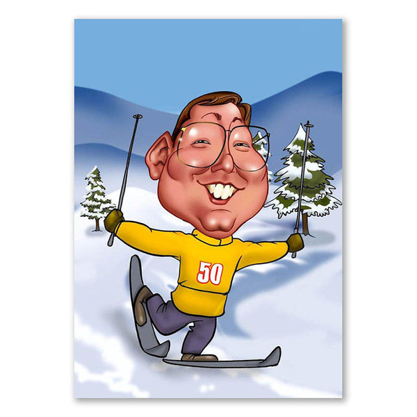 Karikatur vom Foto - Skifahrer (ca126) - Lustige individuelle Karikatur vom eigenen Foto