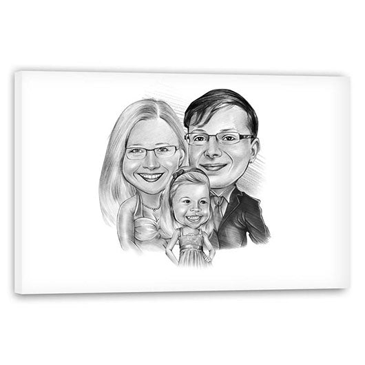 Karikatur vom Foto - Familie Mama Papa Kind Portrait Zeichnung (ca1313pen) - Lustige individuelle Karikatur vom eigenen Foto
