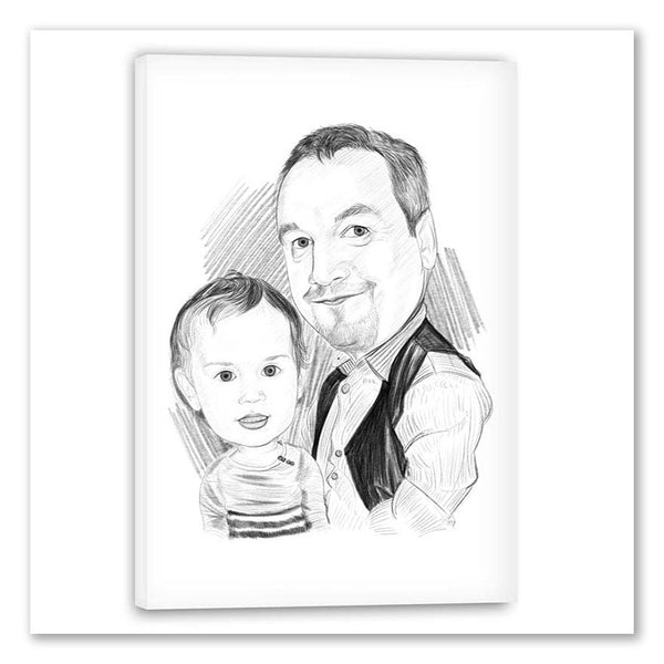 Karikatur vom Foto - Momentaufnahme Papa Sohne Zeichnung (ca1318pen) - Lustige individuelle Karikatur vom eigenen Foto