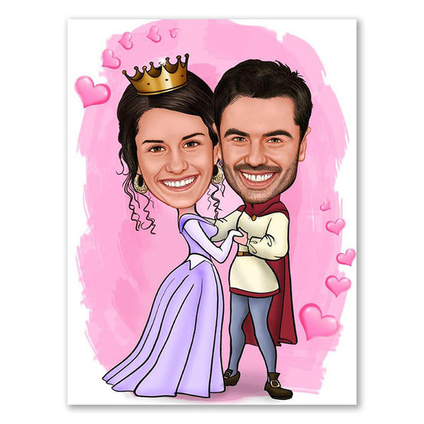 Karikatur vom Foto - Prinz und Prinzessin in Love (ca137) - Lustige individuelle Karikatur vom eigenen Foto