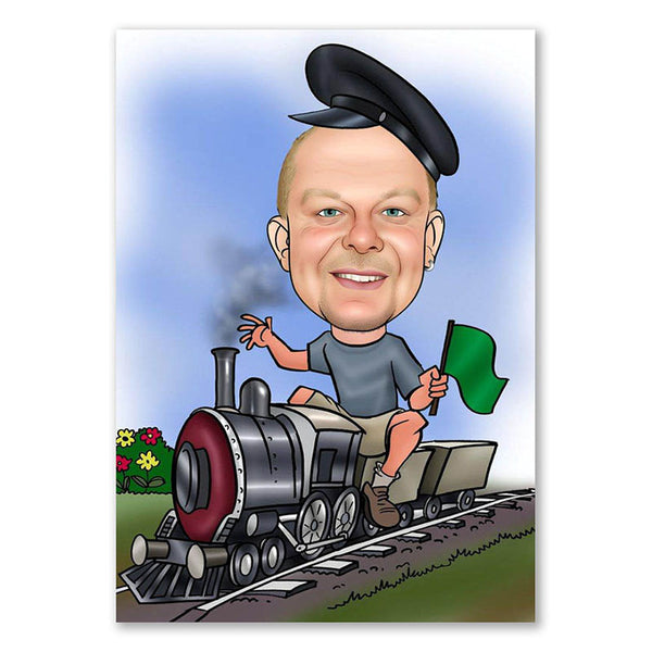 Karikatur vom Foto - Eisenbahner (andere Fahrzeuge mgl.) (ca152) - Lustige individuelle Karikatur vom eigenen Foto