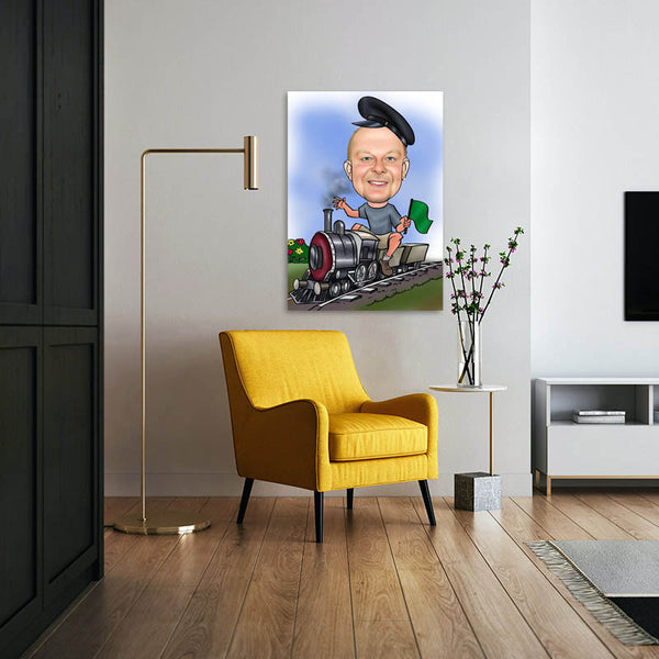 Karikatur vom Foto - Eisenbahner (andere Fahrzeuge mgl.) (ca152) - Lustige individuelle Karikatur vom eigenen Foto