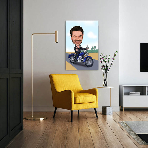 Karikatur vom Foto - Blaue Harley (andere Motorradmarken mgl.) (ca158) - Lustige individuelle Karikatur vom eigenen Foto