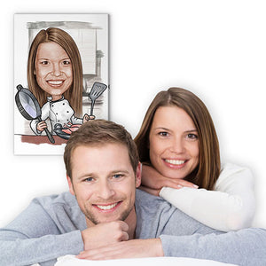 Karikatur vom Foto - Köchin Zeichnung in Farbe (ca168pen-color) - Lustige individuelle Karikatur vom eigenen Foto