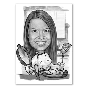 Karikatur vom Foto - Köchin Zeichnung (ca168pen) - Lustige individuelle Karikatur vom eigenen Foto