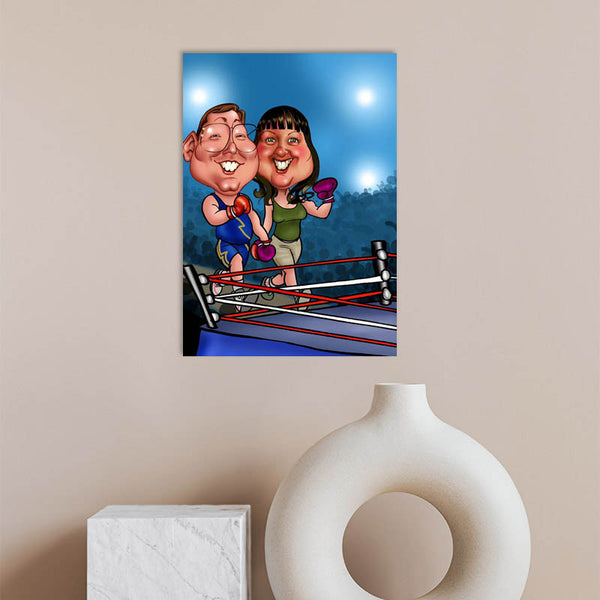 Karikatur vom Foto - Paar geht in den Boxring (ca172) - Lustige individuelle Karikatur vom eigenen Foto