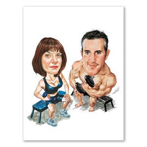 Karikatur vom Foto - Paar im Fitness-Studio (ca2033) - Lustige individuelle Karikatur vom eigenen Foto