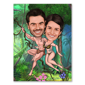 Karikatur vom Foto - Tarzan und Jane (ca217) - Lustige individuelle Karikatur vom eigenen Foto