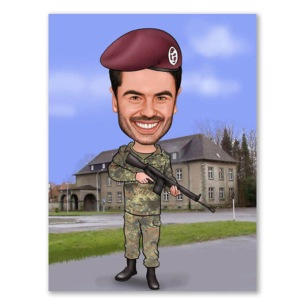Karikatur vom Foto - Soldat in caserne (ca229) - Lustige individuelle Karikatur vom eigenen Foto