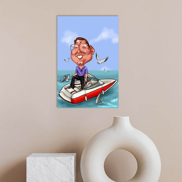 Karikatur vom Foto - Motorboot (andere Schiffe mgl.) (ca231) - Lustige individuelle Karikatur vom eigenen Foto