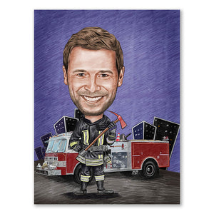 Karikatur vom Foto - Feuerwehr Einsatz Zeichnung farbig (ca232pen-color) - Lustige individuelle Karikatur vom eigenen Foto