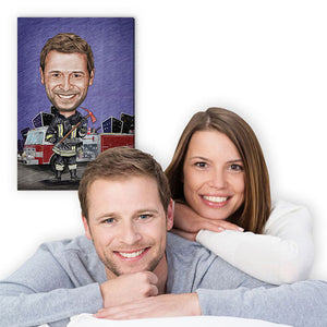 Karikatur vom Foto - Feuerwehr Einsatz Zeichnung farbig (ca232pen-color) - Lustige individuelle Karikatur vom eigenen Foto