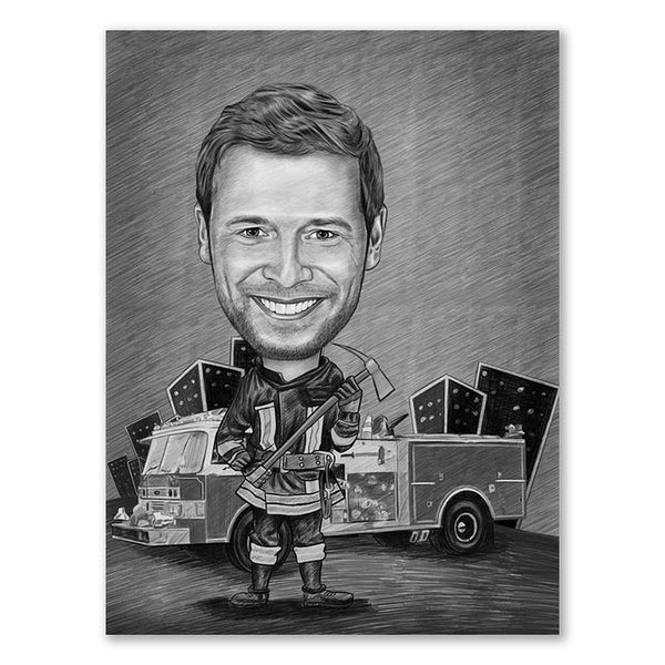 Karikatur vom Foto - Feuerwehr Einsatz Zeichnung (ca232pen) - Lustige individuelle Karikatur vom eigenen Foto