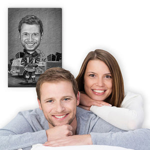 Karikatur vom Foto - Feuerwehr Einsatz Zeichnung (ca232pen) - Lustige individuelle Karikatur vom eigenen Foto