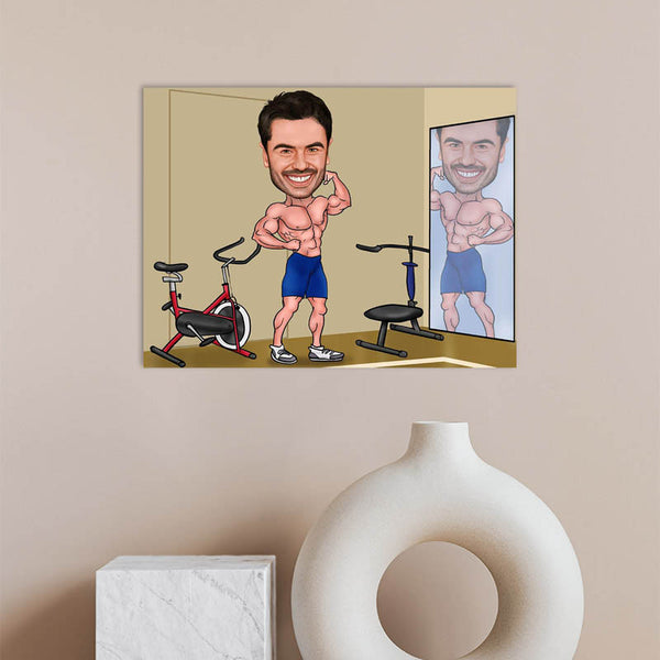 Karikatur vom Foto - Bodybuilding Spiegel (ca237) - Lustige individuelle Karikatur vom eigenen Foto
