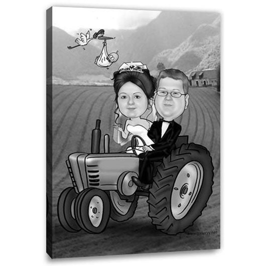 Karikatur vom Foto - Hochzeit Traktor Bauernhof SW (ca238sw) - Lustige individuelle Karikatur vom eigenen Foto