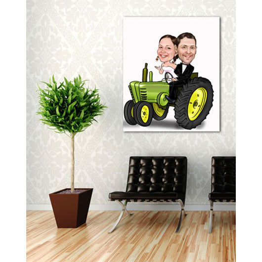 Karikatur vom Foto - Hochzeit Traktor Bauernhof WB (ca238wb) - Lustige individuelle Karikatur vom eigenen Foto