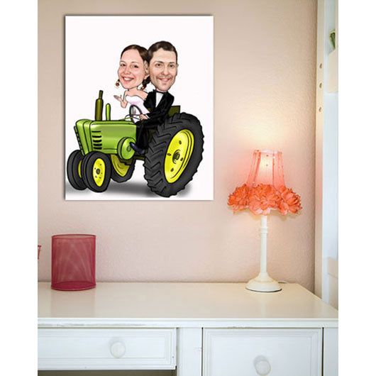 Karikatur vom Foto - Hochzeit Traktor Bauernhof WB (ca238wb) - Lustige individuelle Karikatur vom eigenen Foto