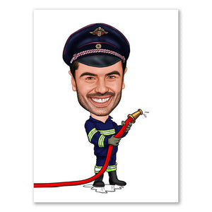 Karikatur vom Foto - Feuerwehrmann mit Schlauch (ca289) - Lustige individuelle Karikatur vom eigenen Foto
