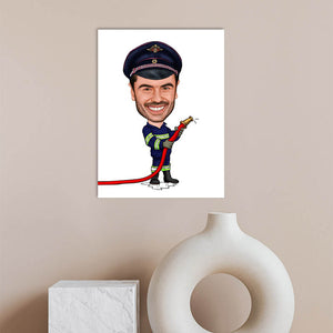 Karikatur vom Foto - Feuerwehrmann mit Schlauch (ca289) - Lustige individuelle Karikatur vom eigenen Foto