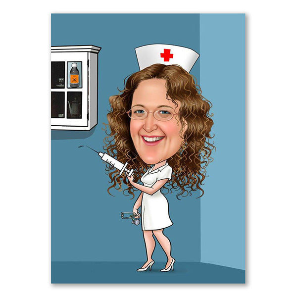 Karikatur vom Foto - Hilfe Krankenschwester (ca291) - Lustige individuelle Karikatur vom eigenen Foto