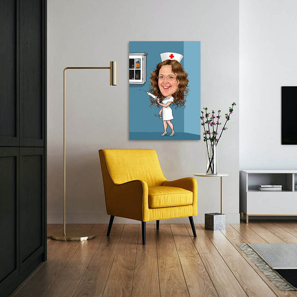 Karikatur vom Foto - Hilfe Krankenschwester (ca291) - Lustige individuelle Karikatur vom eigenen Foto