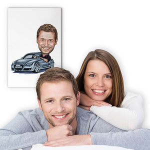 Karikatur vom Foto - Mann im Audi Zeichnung farbig (ca2941pen-color) - Lustige individuelle Karikatur vom eigenen Foto
