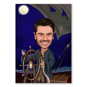 Karikatur vom Foto - Flucht in der caribik (ca296) - Lustige individuelle Karikatur vom eigenen Foto