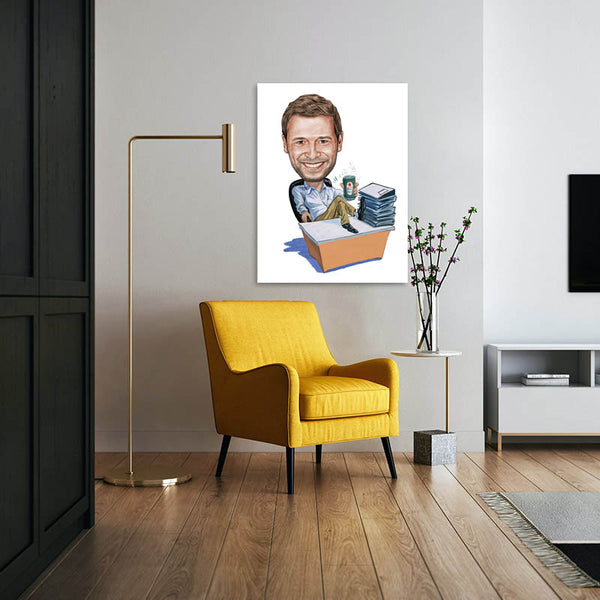 Karikatur vom Foto - Pause im Büro Zeichnung farbig (ca3281pen-color) - Lustige individuelle Karikatur vom eigenen Foto