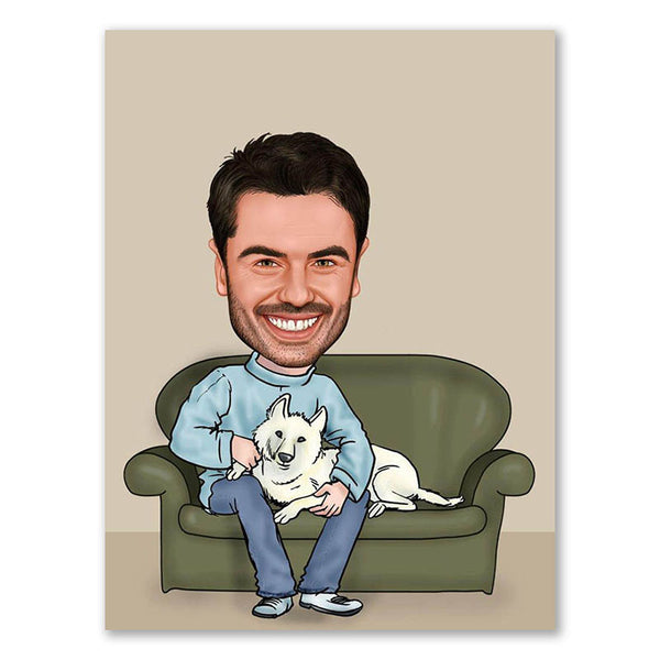 Karikatur vom Foto - Sofa mit Hund (andere Tiere mgl.) (ca353) - Lustige individuelle Karikatur vom eigenen Foto