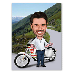 Karikatur vom Foto - Da schau her (andere Kraftradtypen mgl.) (ca377) - Lustige individuelle Karikatur vom eigenen Foto