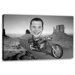 Karikatur vom Foto - Tour im Valley (andere Motorradtypen mgl.) SW (ca403mansw) - Lustige individuelle Karikatur vom eigenen Foto