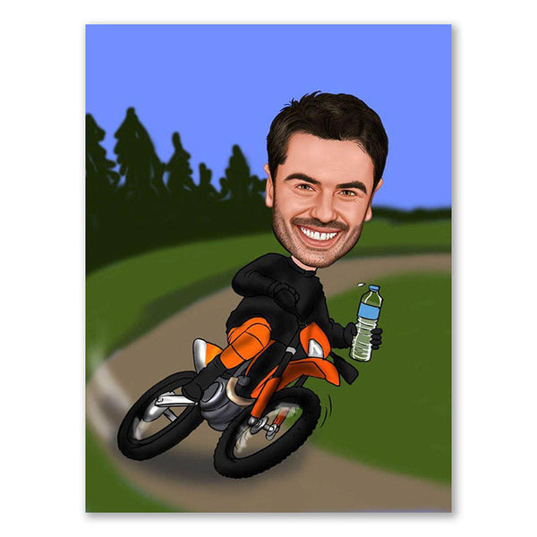 Karikatur vom Foto - Moto Cross quer (andere Motorradmarken mgl.) (ca426) - Lustige individuelle Karikatur vom eigenen Foto