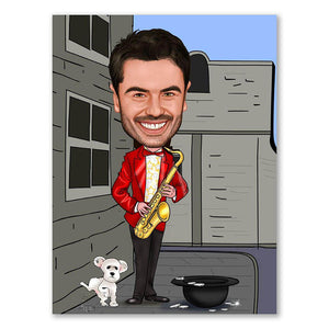 Karikatur vom Foto - Saxophon  (andere Instrumente mgl.) (ca462) - Lustige individuelle Karikatur vom eigenen Foto