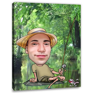 Karikatur vom Foto - Angeln im Urwald (ca492) - Lustige individuelle Karikatur vom eigenen Foto