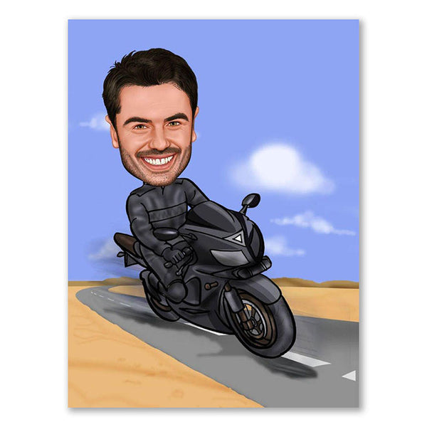 Karikatur vom Foto - Motorradfahrer beim cruisen (ca589) - Lustige individuelle Karikatur vom eigenen Foto