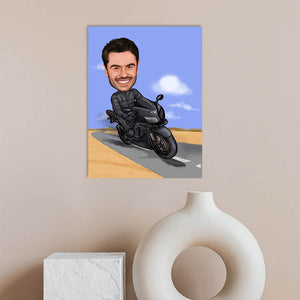 Karikatur vom Foto - Motorradfahrer beim cruisen (ca589) - Lustige individuelle Karikatur vom eigenen Foto