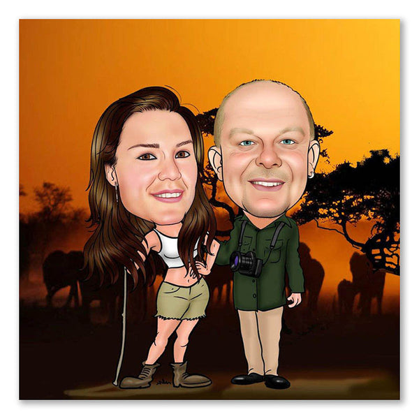 Karikatur vom Foto - Paar in Afrika (ca602) - Lustige individuelle Karikatur vom eigenen Foto