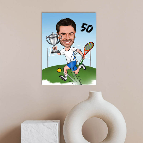 Karikatur vom Foto - Tennisspieler mit Pokal (ca605) - Lustige individuelle Karikatur vom eigenen Foto